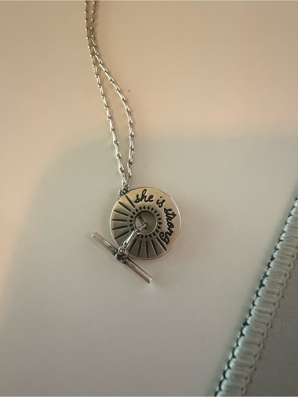 James Avery Silver Sunburst “She is Strong” Charm Necklace - Picture 2 of 3